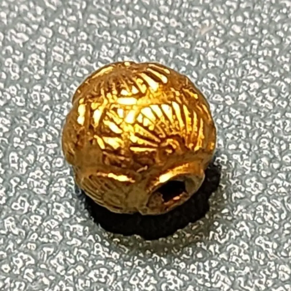 Vintage Yellow Tone Round Textured Decorative Spacer Bead Charm Pendant